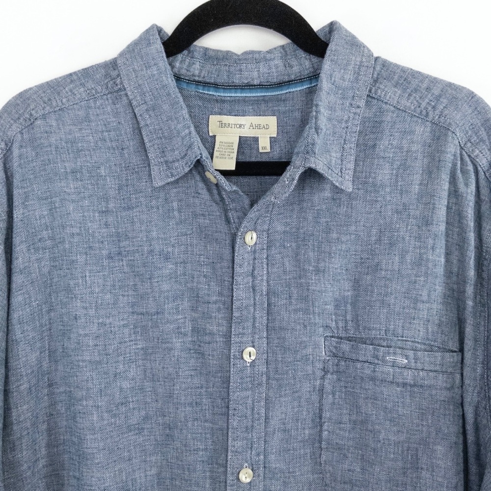 Territory Ahead Linen Blend Shirt Men XXL Blue Chambray Button Up Long Sleeve
